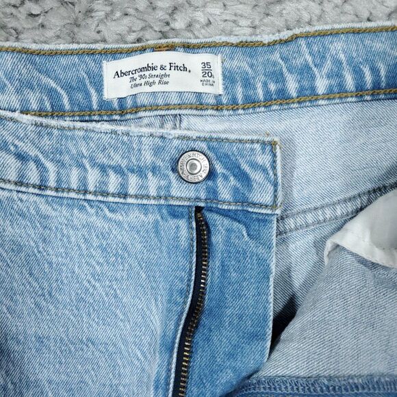 Abercrombie 20 Short 90s Straight Ultra High Rise Jeans Light Wash Blue Size 35 - Picture 4 of 7